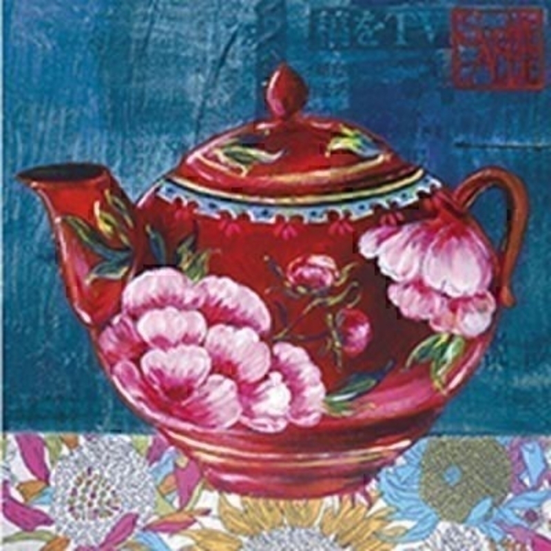 Oriental Tea Pot Blank Greeting Card by Paper Rose. Part of the Carrousel Collection designed by Sophie Added and distributed by Paper Rose. Beautiful card of her artwork slightly embossed. Card is Blank for your own Message. Comes with a white envelo